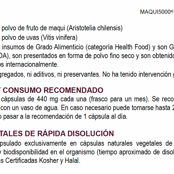 MAQUI5000 Antioxidante 5.000 ORAC con Maqui Chileno y Uvas Tintas – 30 Cápsulas Veganas