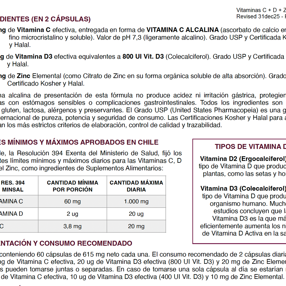 Vitaminas C + D3 + Zinc Fórmula Alcalina – Apoyo Sistema Inmune | 60 Cápsulas
