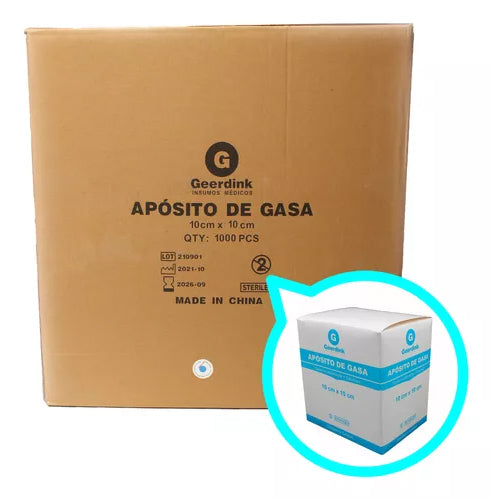 Aposito de gasa no tejida esteril Geerdink 10 CM x 10 CM – Caja madre x 1000 unidades