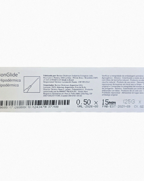 Aguja Hipodérmica 25G x 5/8 Caja x 100 Un. BD