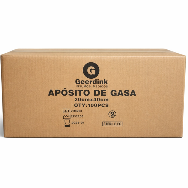 Apósito No Tejido Estéril Geerdink 20×40 cm | Caja Madre (10 Bolsas × 10 apósitos)