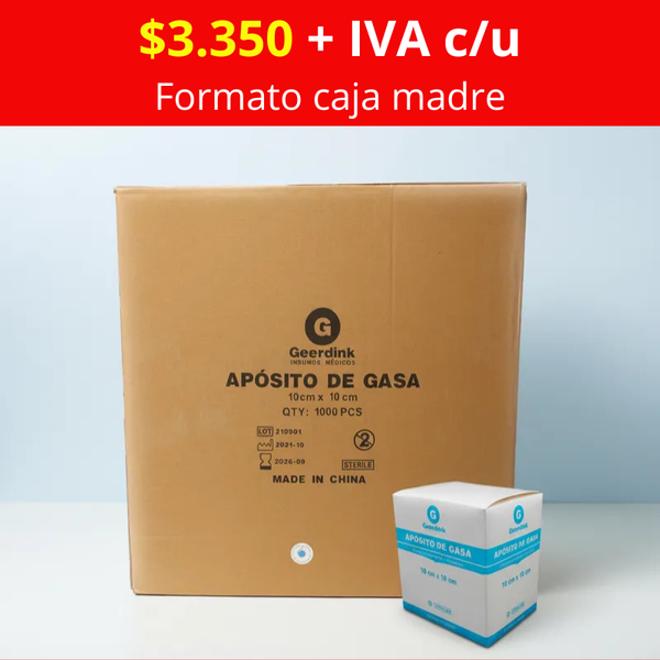 Apósito No Tejido Estéril Geerdink 10×10 cm | Caja Madre (40 cajas × 25 apósitos)