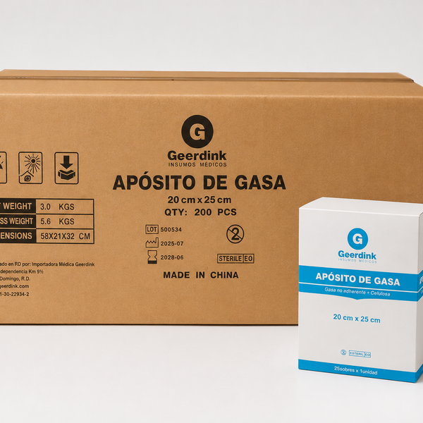 Apósito de gasa no tejida estéril 20x25 CM Geerdink | Caja madre (10 cajas × 25 apósitos)
