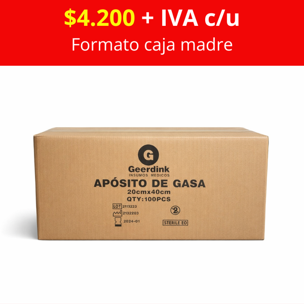 Apósito No Tejido Estéril Geerdink 20×40 cm | Caja Madre (10 Bolsas × 10 apósitos)