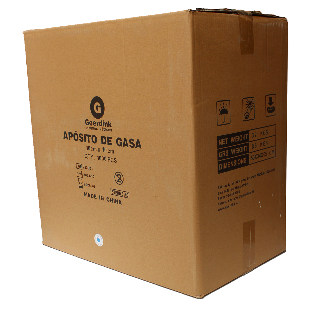 Aposito de gasa no tejida esteril Geerdink 10 CM x 10 CM – Caja madre x 1000 unidades