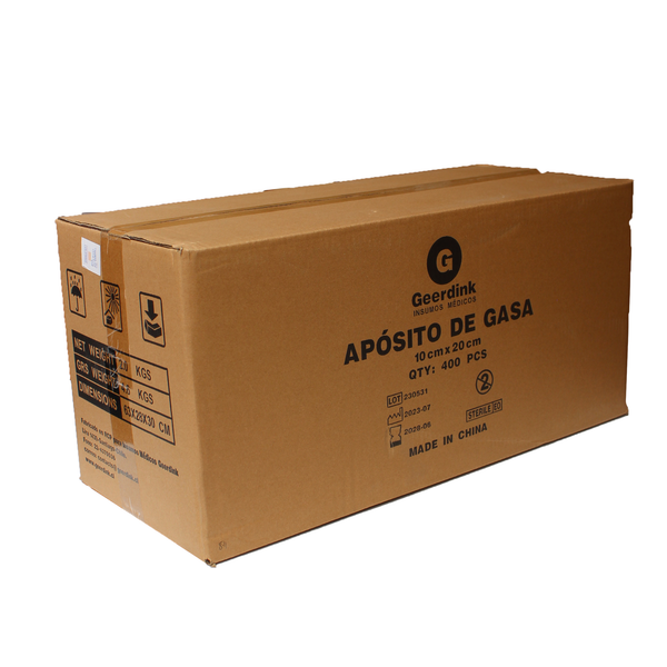 Aposito de gasa no tejida esteril Geerdink 10 CM x 20 CM – Caja madre x 400 unidades