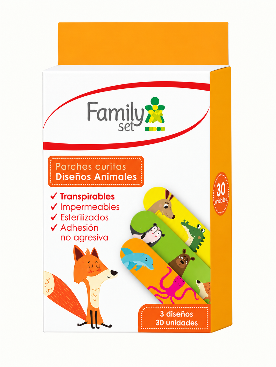 Parche Curita Diseños Animales Family Set x 30 Unidades