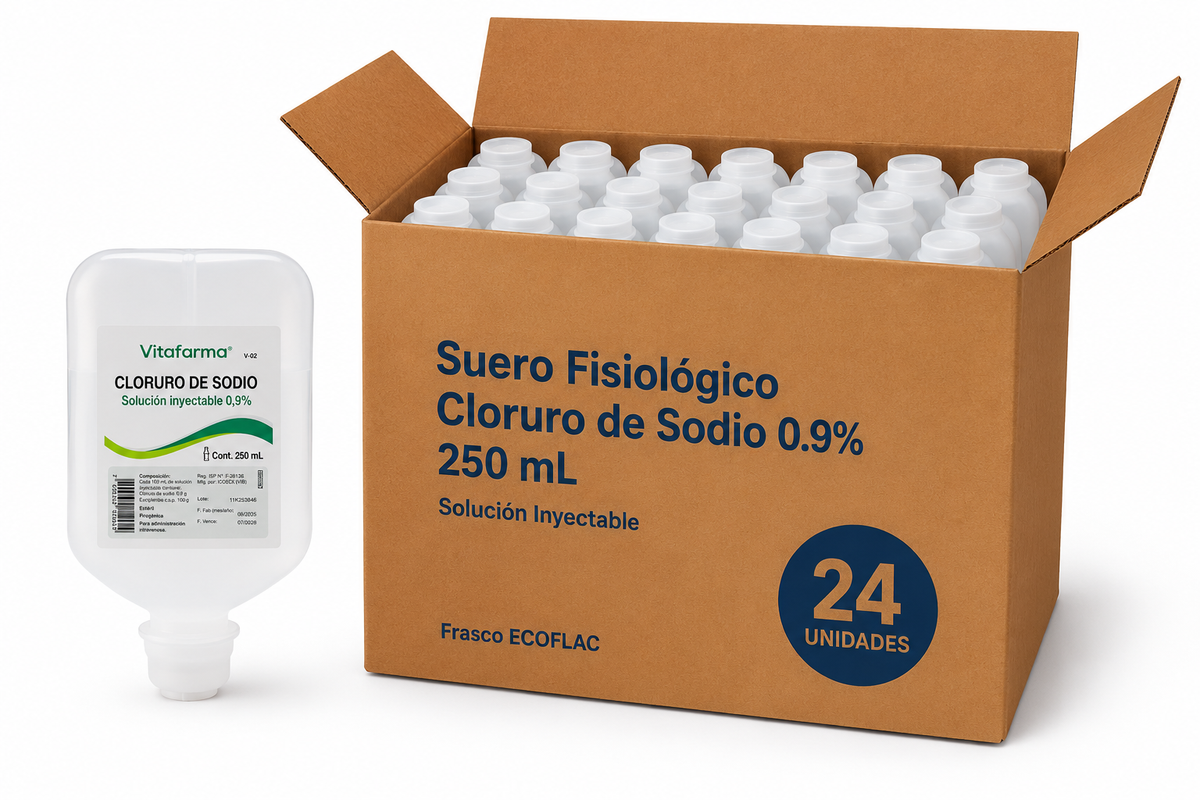 Suero Fisiologico - Cloruro de sodio 0,9%250 ML. Pack x 24 Un. MAYORISTA