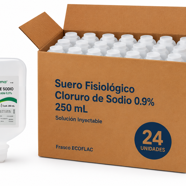 Suero Fisiologico - Cloruro de sodio 0,9%250 ML. Pack x 24 Un. MAYORISTA