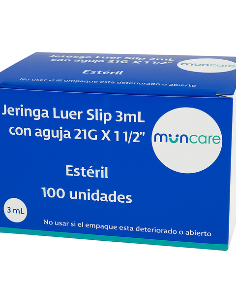 Jeringa Luer Slip 3 cc 21g x 1/2 Caja X 100 Unidades Muncare