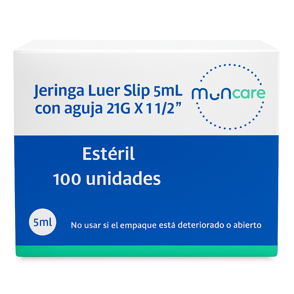 Jeringa Luer Slip 5 cc 21g x 1/2 Caja X 100 Unidades Muncare