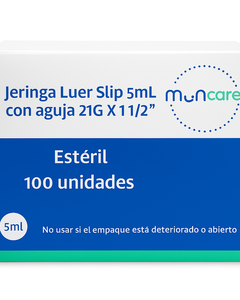 Jeringa Luer Slip 5 cc 21g x 1/2 Caja X 100 Unidades Muncare
