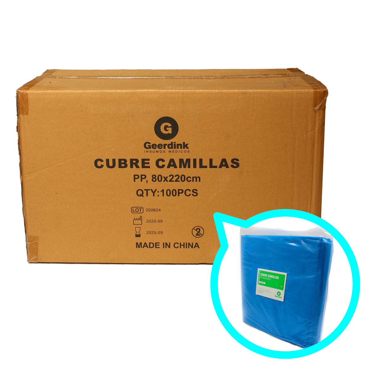 Cubre camilla con elastico Geerdink 80CM x 220 CM – Caja madre x 100 unidades