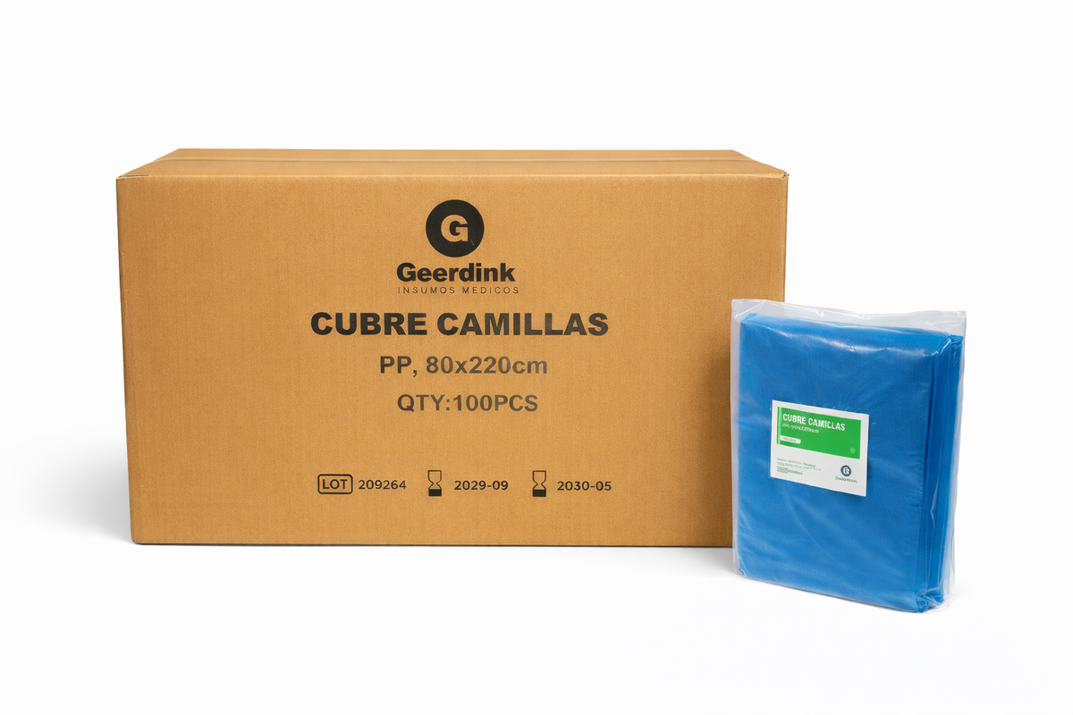 Cubre Camilla Elasticado Geerdink 80×220 cm | Caja Madre (10 bolsas × 10 unidades)