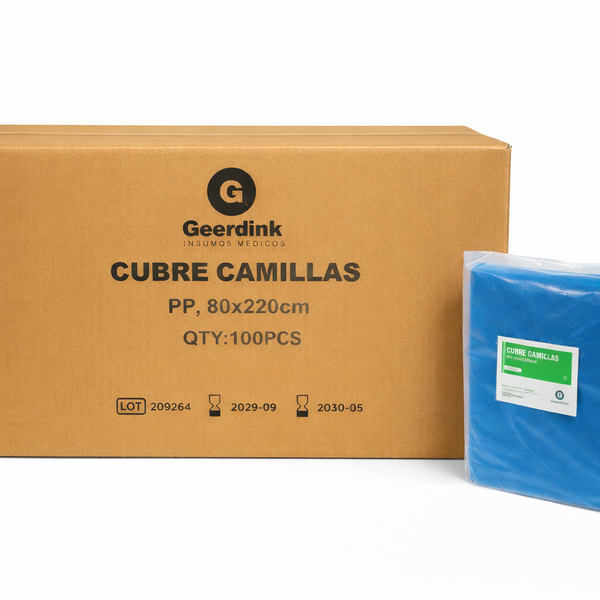 Cubre Camilla Elasticado Geerdink 80×220 cm | Caja Madre (10 bolsas × 10 unidades)