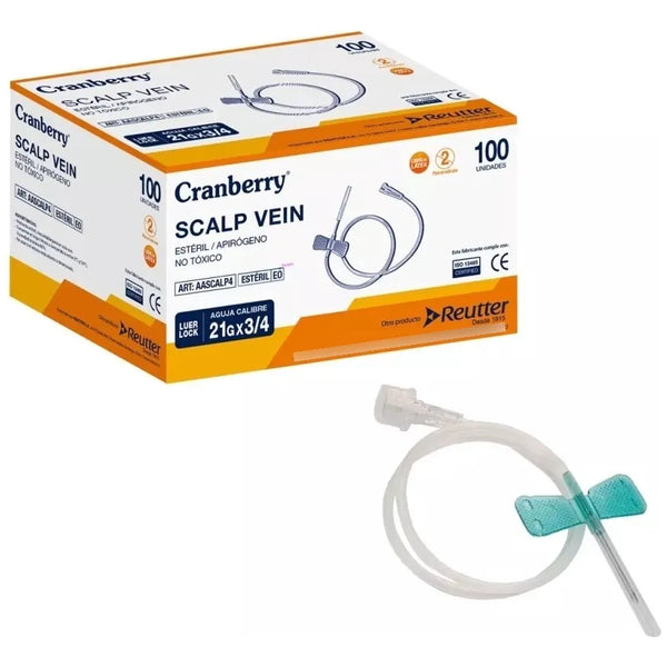 Mariposa Scalp Vein Luer Lock 21G x 3/4 Cranberry 100 Und