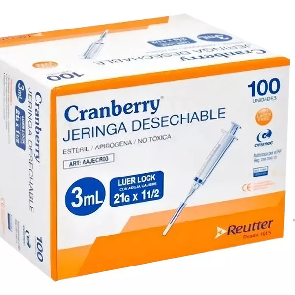 Jeringa Desechable Luer Lock 3cc 21g Caja X 100 Unds.