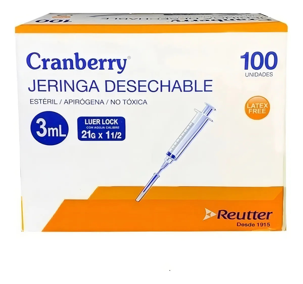 Jeringa Desechable Luer Lock 3cc 21g Caja X 100 Unds.