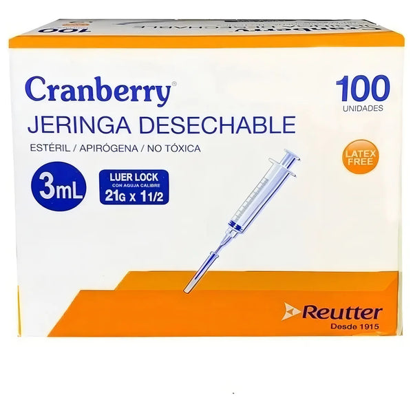 Jeringa Desechable Luer Lock 3cc 21g Caja X 100 Unds.