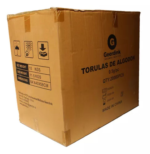 Torulas de algodón de 0,5 Gr. – Caja madre x 200 bolsas de 100 unidades.