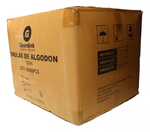 Torulas de algodón de 1 Gr. – Caja madre de 100 bolsas x 100 unidades.