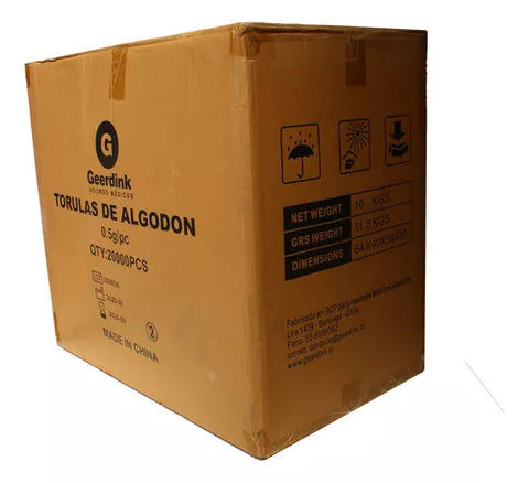 Torulas de algodón de 0,5 Gr. – Caja madre x 200 bolsas de 100 unidades.