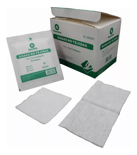 Gasa no tejida esteril Geerdink 7,5 CM x 7,5 CM – Caja madre x 2000 sobres x 2 unidades de gasas.