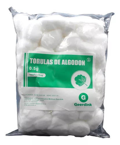 Torulas de algodón de 0,5 Gr. – Caja madre x 200 bolsas de 100 unidades.