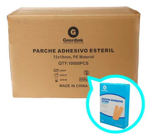 Parche curita recto Geerdink - Caja madre con 100 cajas x 100 unidades de parches.