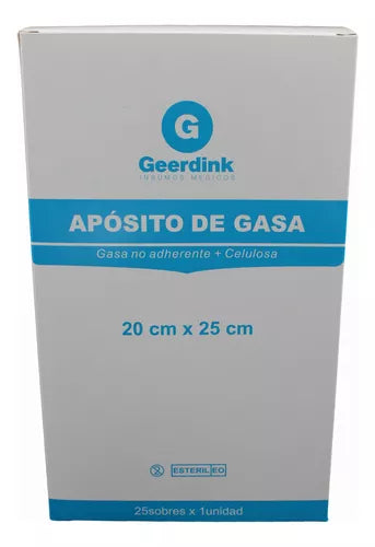 Aposito de gasa no tejida esteril Geerdink 20 CM x 25 CM – Caja madre x 250 unidades