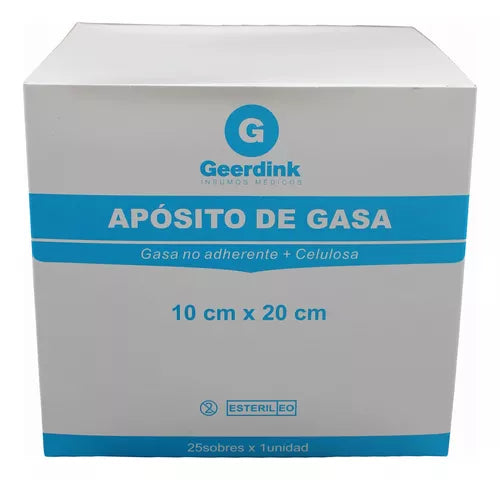Aposito de gasa no tejida esteril Geerdink 10 CM x 20 CM – Caja madre x 400 unidades