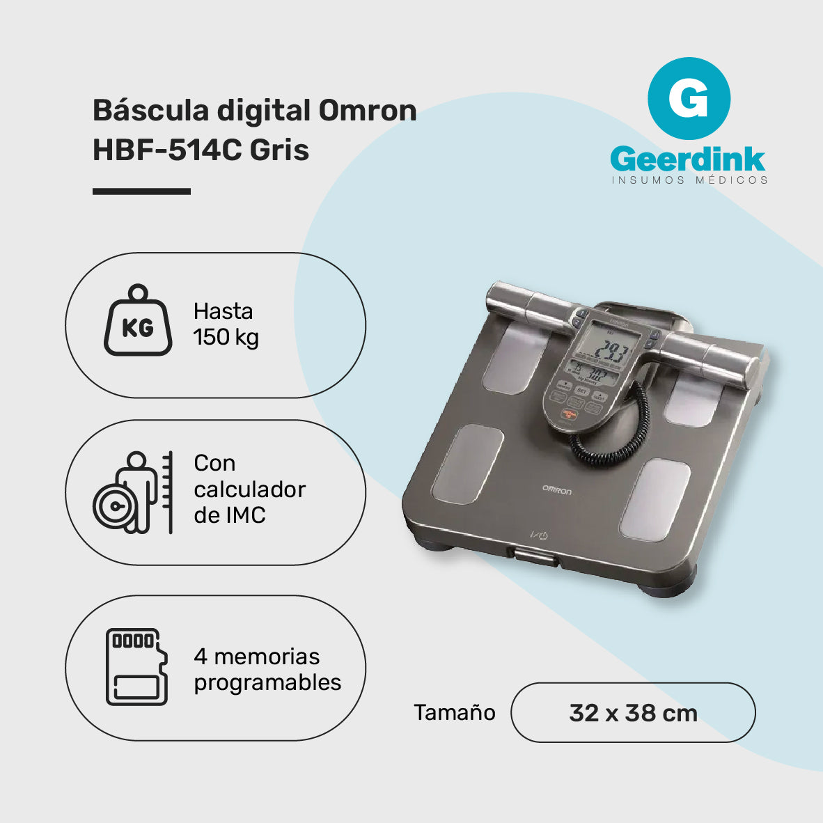 Báscula Digital Omron Hbf-514c Gris, Hasta 150 Kg