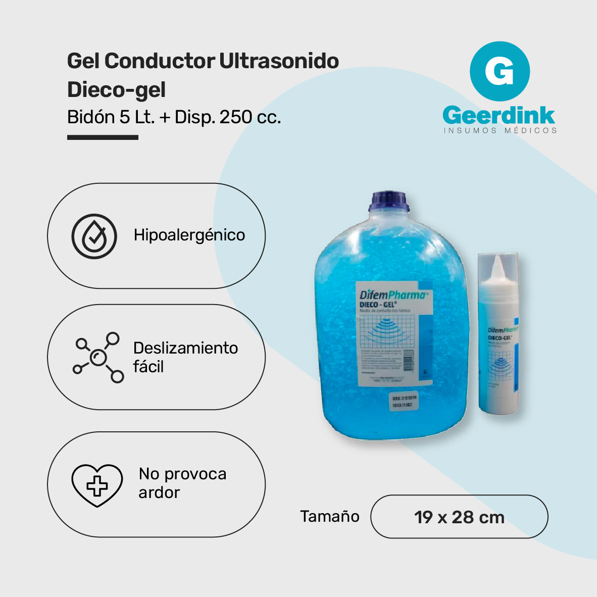 Gel Conductor Ultrasonido Dieco-gel, Bidón 5lt + Disp 250cc