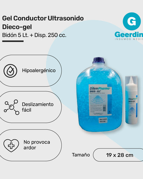 Gel Conductor Ultrasonido Dieco-gel, Bidón 5lt + Disp 250cc