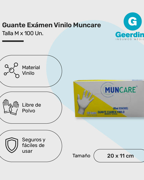 Guante Examen Vinilo Muncare Caja X 100 Unidades