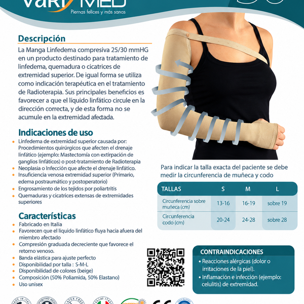 Manga para Linfedema Compresiva VARIMED 25/30 mmHg