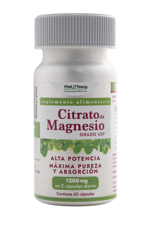Citrato de Magnesio 1200 mg Vital & Young Grado USP – Alta Absorción 60 Cápsulas