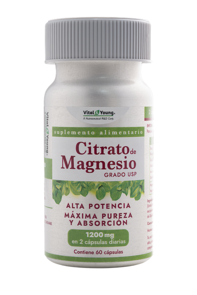 Citrato de Magnesio 1200 mg Vital & Young Grado USP – Alta Absorción 60 Cápsulas