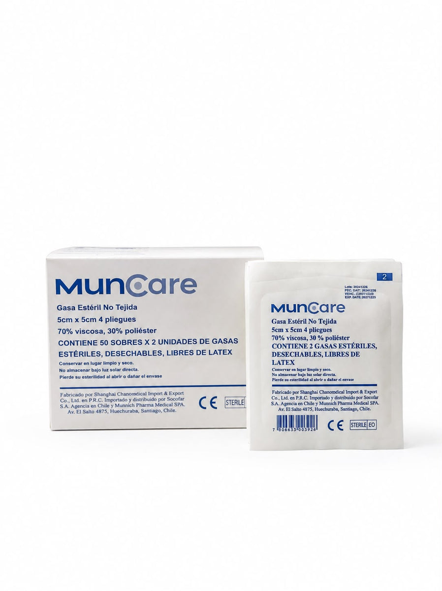 Gasa No Tejida Estéril Caja x 50 Unidades  4 Pliegues Muncare