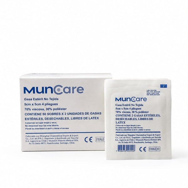 Gasa No Tejida Estéril Caja x 50 Unidades  4 Pliegues Muncare