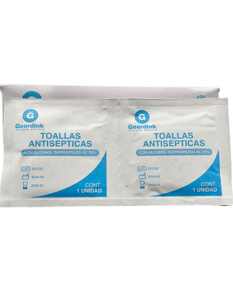 Toallitas Antisepticas Con Alcohol Isopropilico al 70% Geerdink Caja x 100 Un