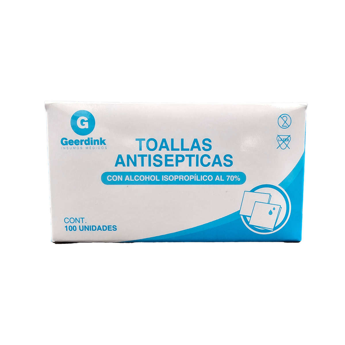 Toallitas Antisepticas Con Alcohol Isopropilico al 70% Geerdink Caja x 100 Un