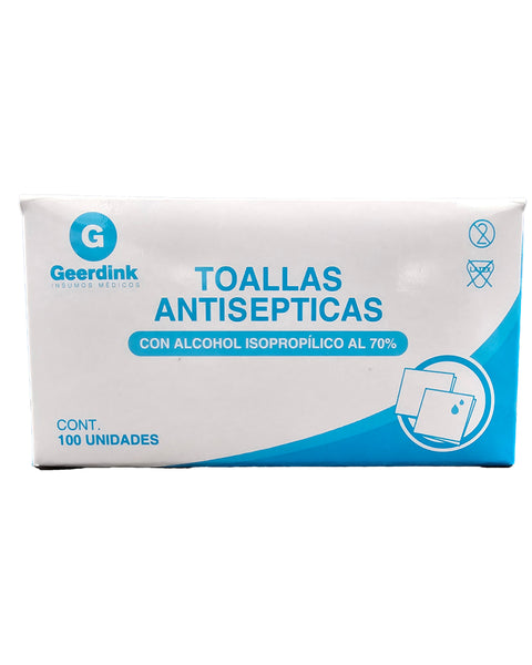 Toallitas Antisepticas Con Alcohol Isopropilico al 70% Geerdink Caja x 100 Un