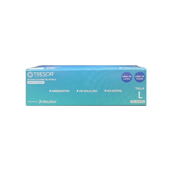 Guante Vitrilo Color Azul Tresor Grado Medico Tallas S-M-L