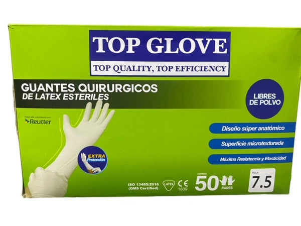 Guante Quirúrgico Latex Estéril Top Glove Talla 7.5/50 Pares