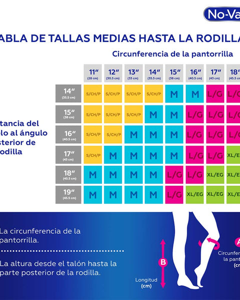 Media Compresiva Rodilla No-varix Baja compresión 8/15 Tallas S-m-l