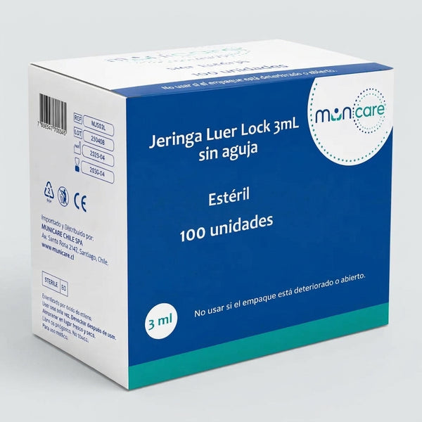 Jeringa Desechable Estéril Muncare de 3 mL sin aguja 100 Unidades
