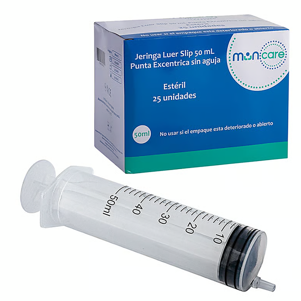 Jeringa Luer Slip Punta Excéntrica Sin Aguja 50ML X25 Unidades Muncare