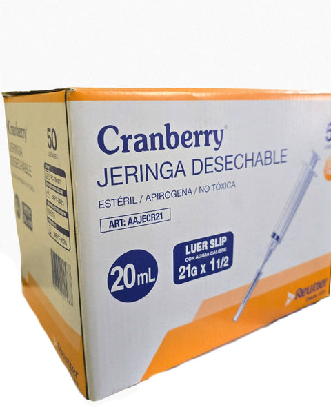 Jeringa Desechable Luer slip 20ML 21G x 1 1/2 Caja x 50