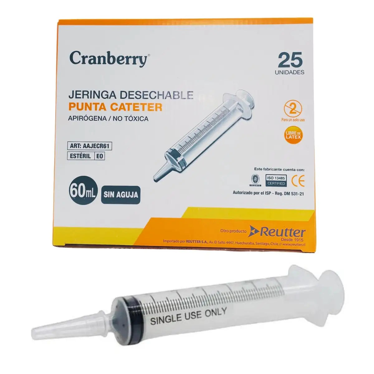 Jeringa punta Catéter 60ml Sin aguja Cranberry X Unidad